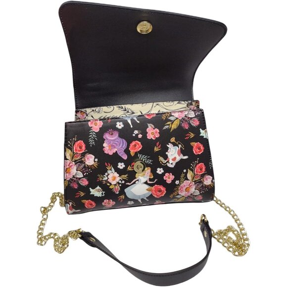 Disney Alice in Wonderland Floral Faux Leather Crossbody Satchel Bag - Picture 5 of 8